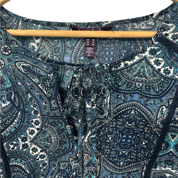 Long Tall Sally Navy Blue Pattern Sheer Tunic Bohemian Top Size 12 LTS - Picture 12 of 13